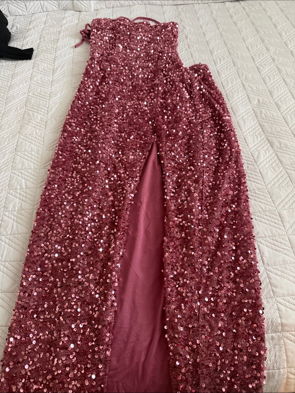 Fashion Nova Rose Pink Sequin Maxi Skirt with Front Slit